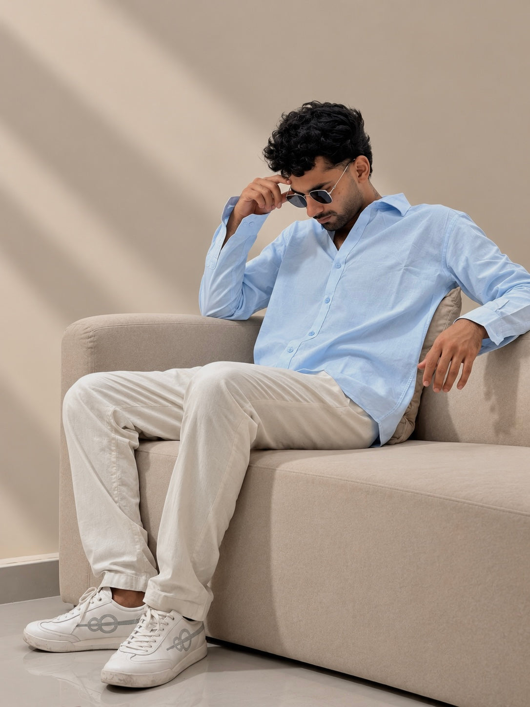 ZINEN Men’s Relaxed Linen Shirt — Light Blue