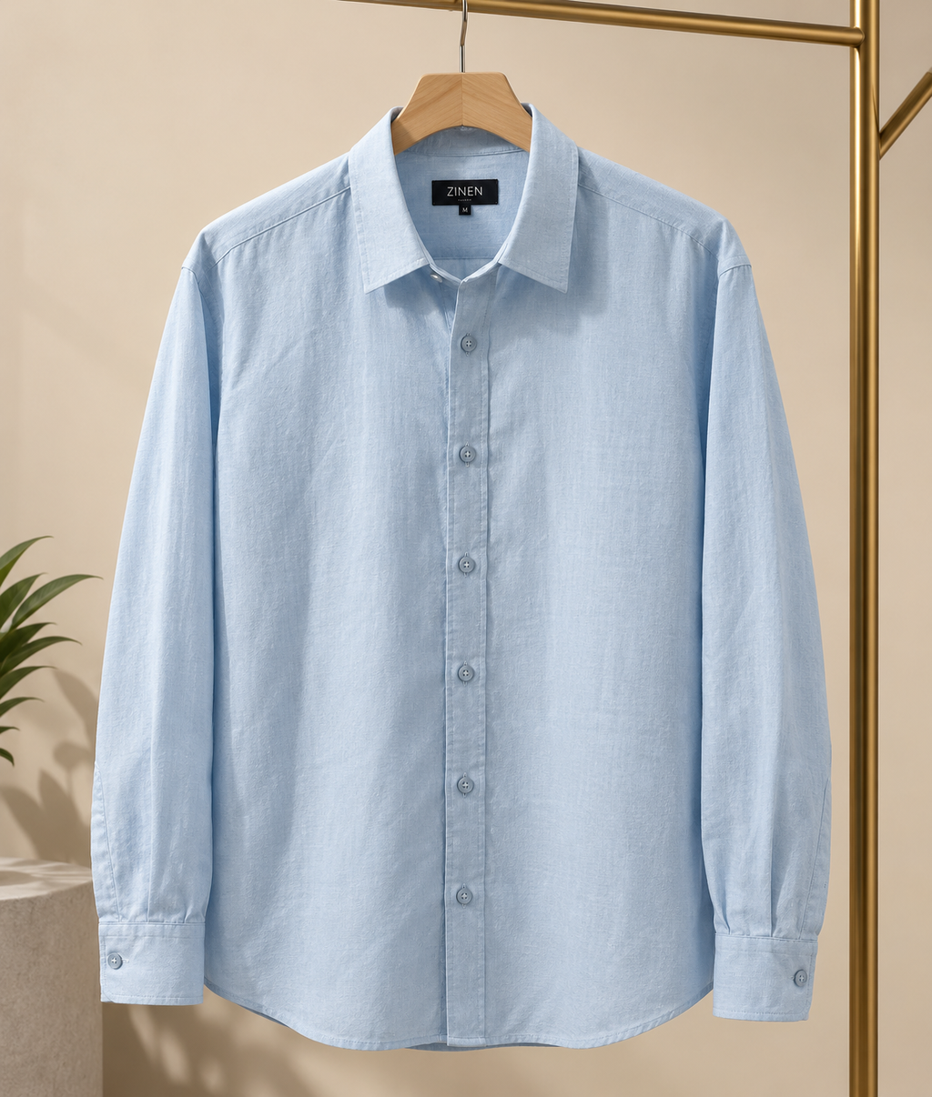 ZINEN Men’s Relaxed Linen Shirt — Light Blue