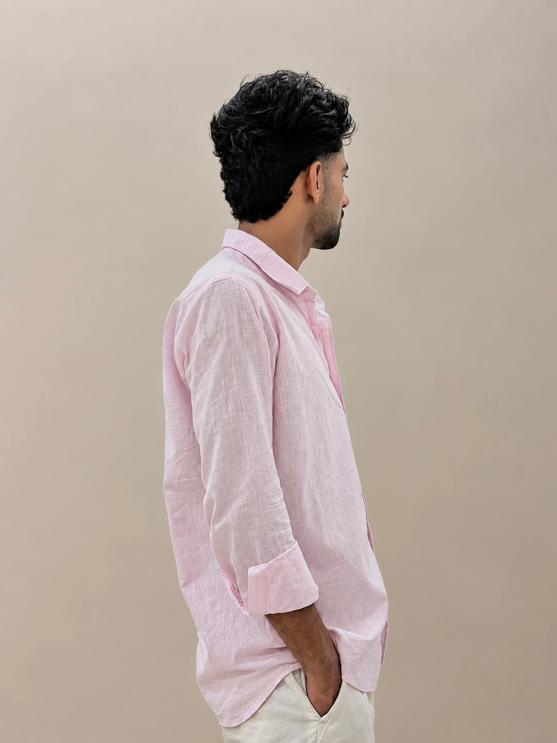 ZINEN Men’s Relaxed Linen Shirt — Baby Pink