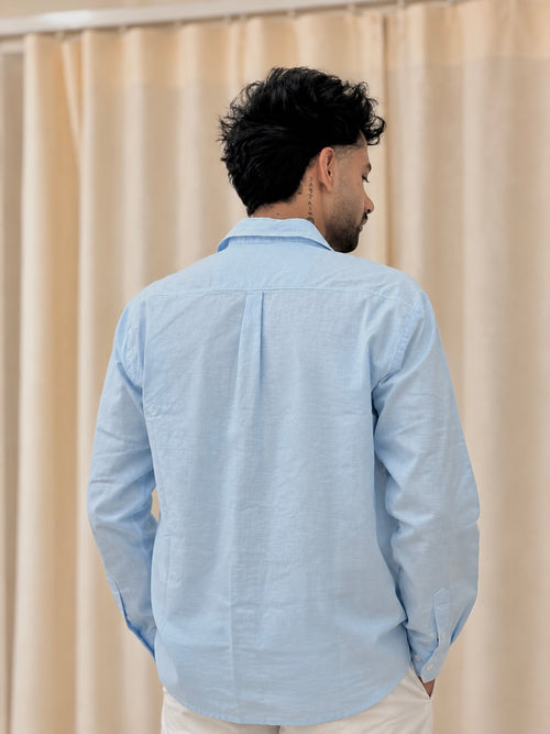 ZINEN Men’s Relaxed Linen Shirt — Light Blue