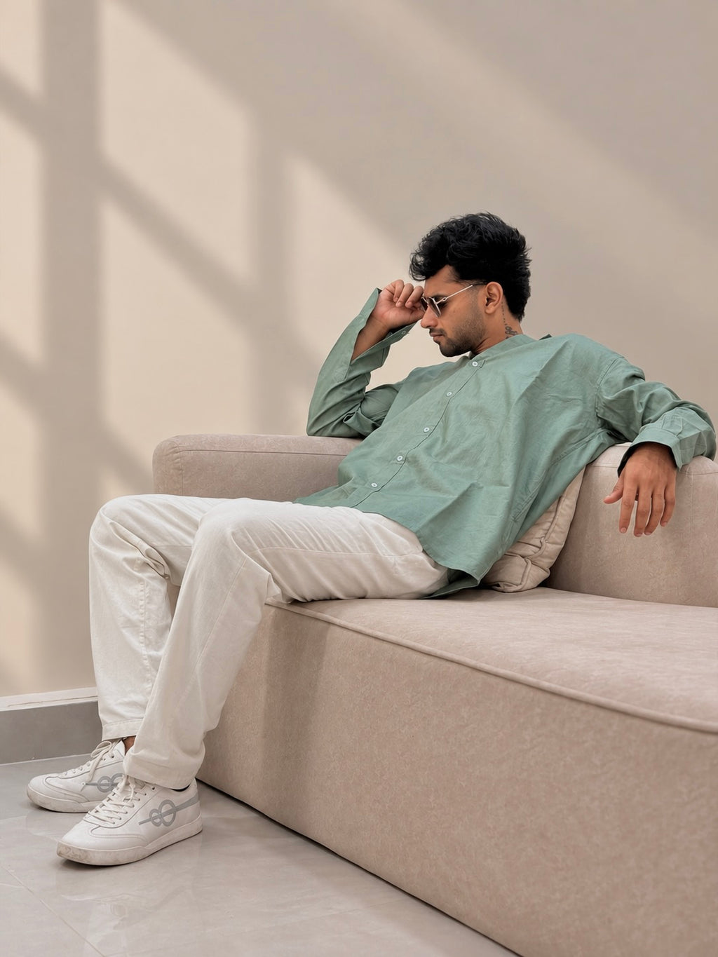 ZINEN Men’s Relaxed Linen Shirt — Olive Green