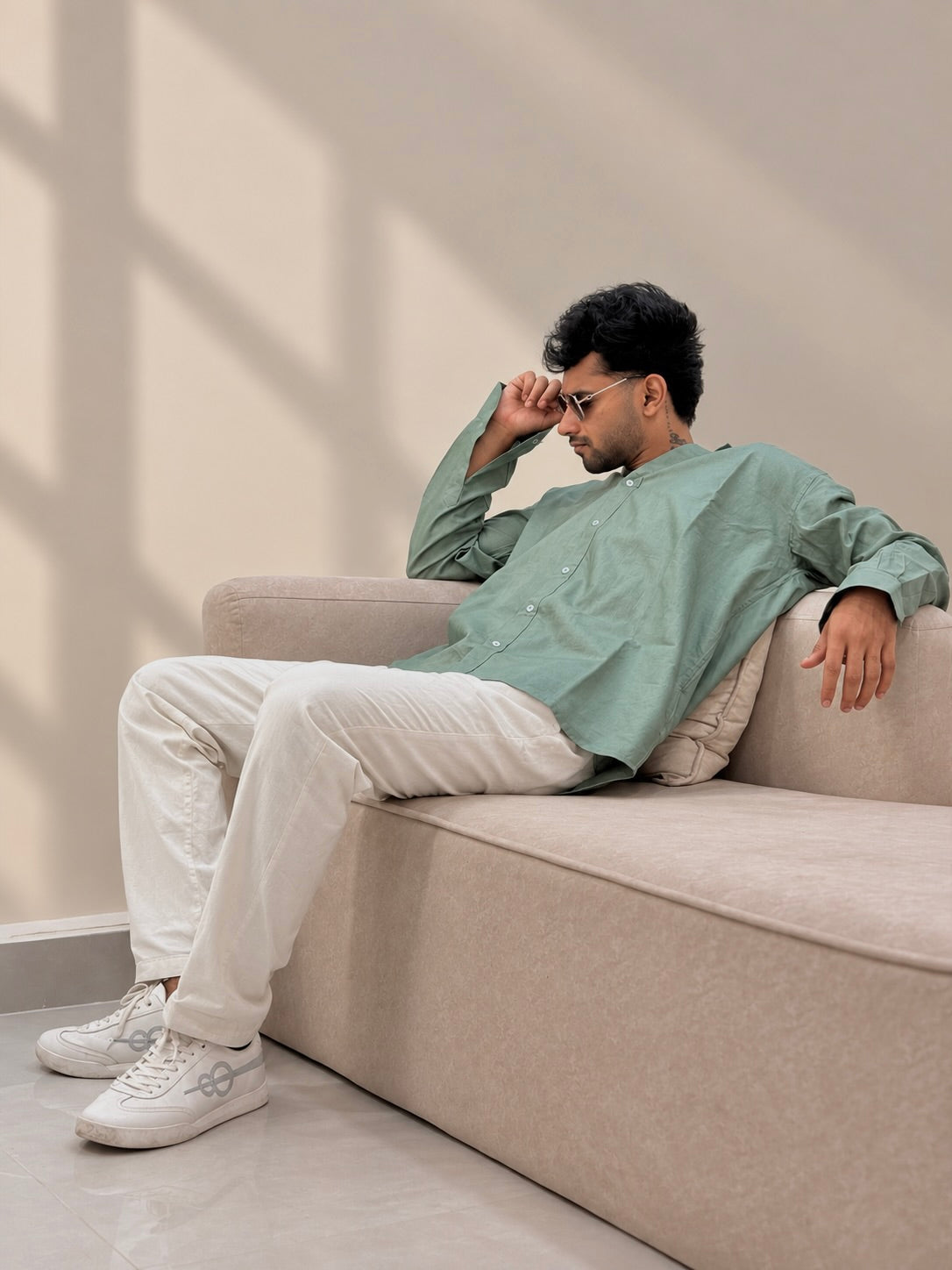 ZINEN Men’s Relaxed Linen Shirt — Olive Green
