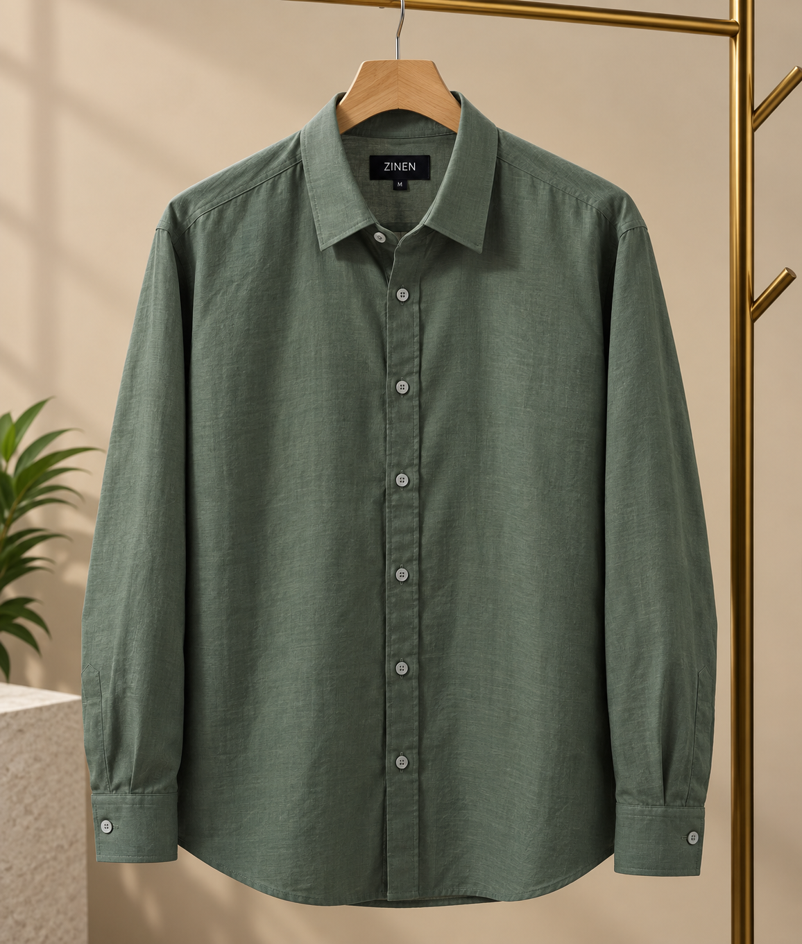 ZINEN Men’s Relaxed Linen Shirt — Olive Green