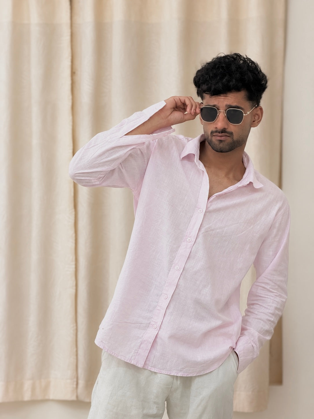 ZINEN Men’s Relaxed Linen Shirt — Baby Pink