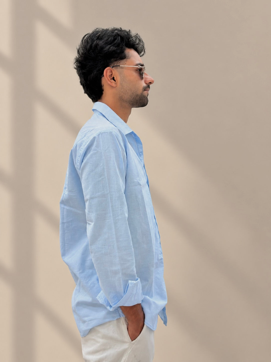 ZINEN Men’s Relaxed Linen Shirt — Light Blue