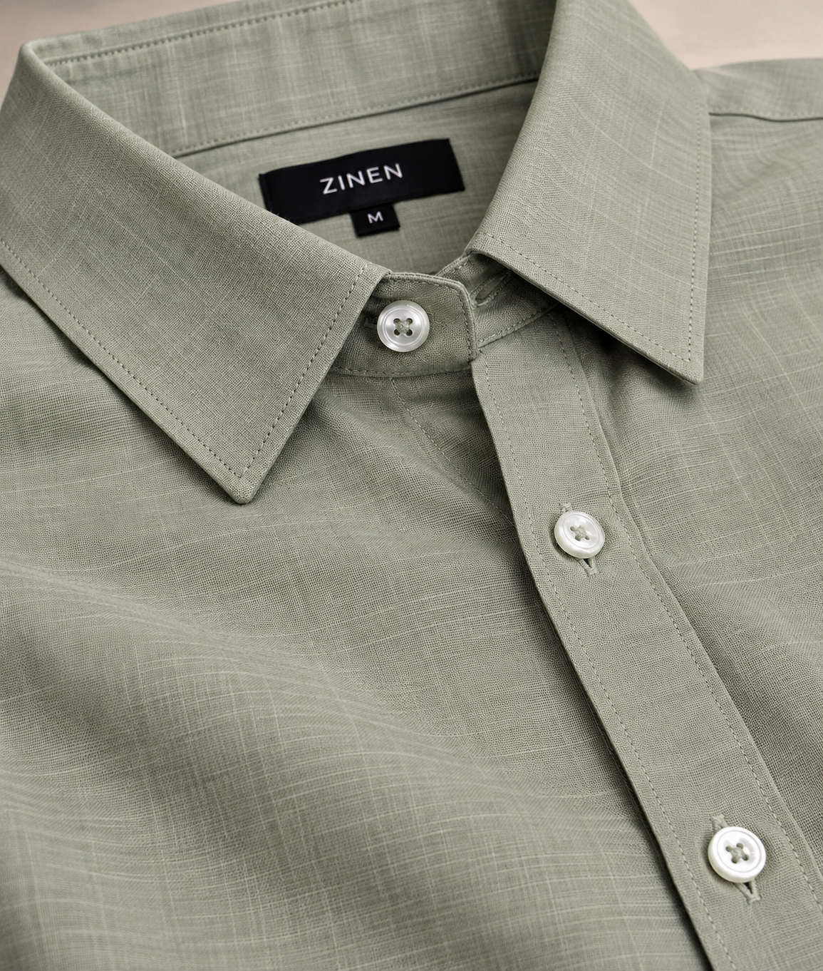 ZINEN Men’s Relaxed Linen Shirt — Olive Green