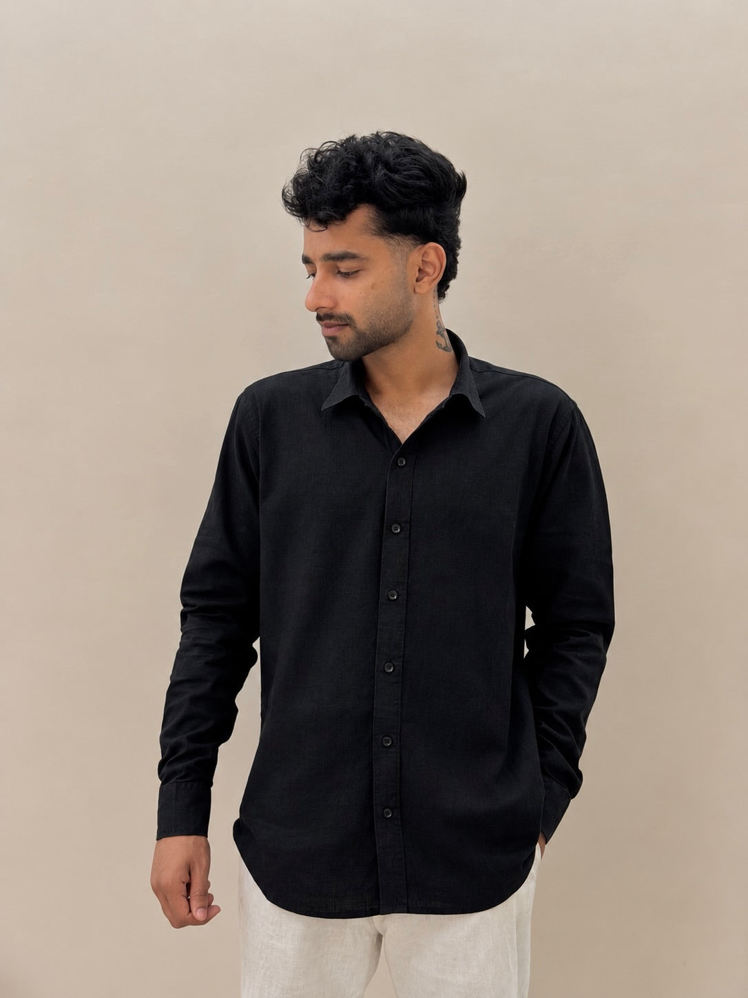 ZINEN Men’s Relaxed Linen Shirt — Black
