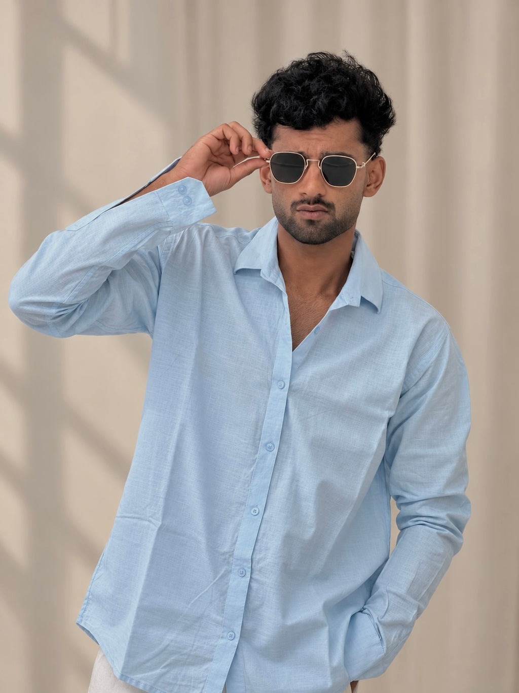 ZINEN Men’s Relaxed Linen Shirt — Light Blue