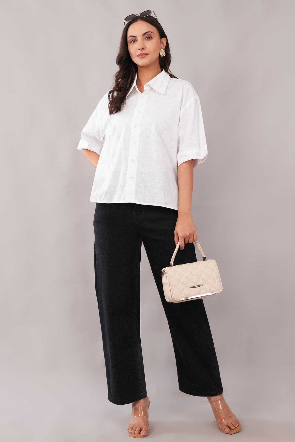 ZINEN Women’s Oversized Linen-Blend Shirt — Ivory Calm - White