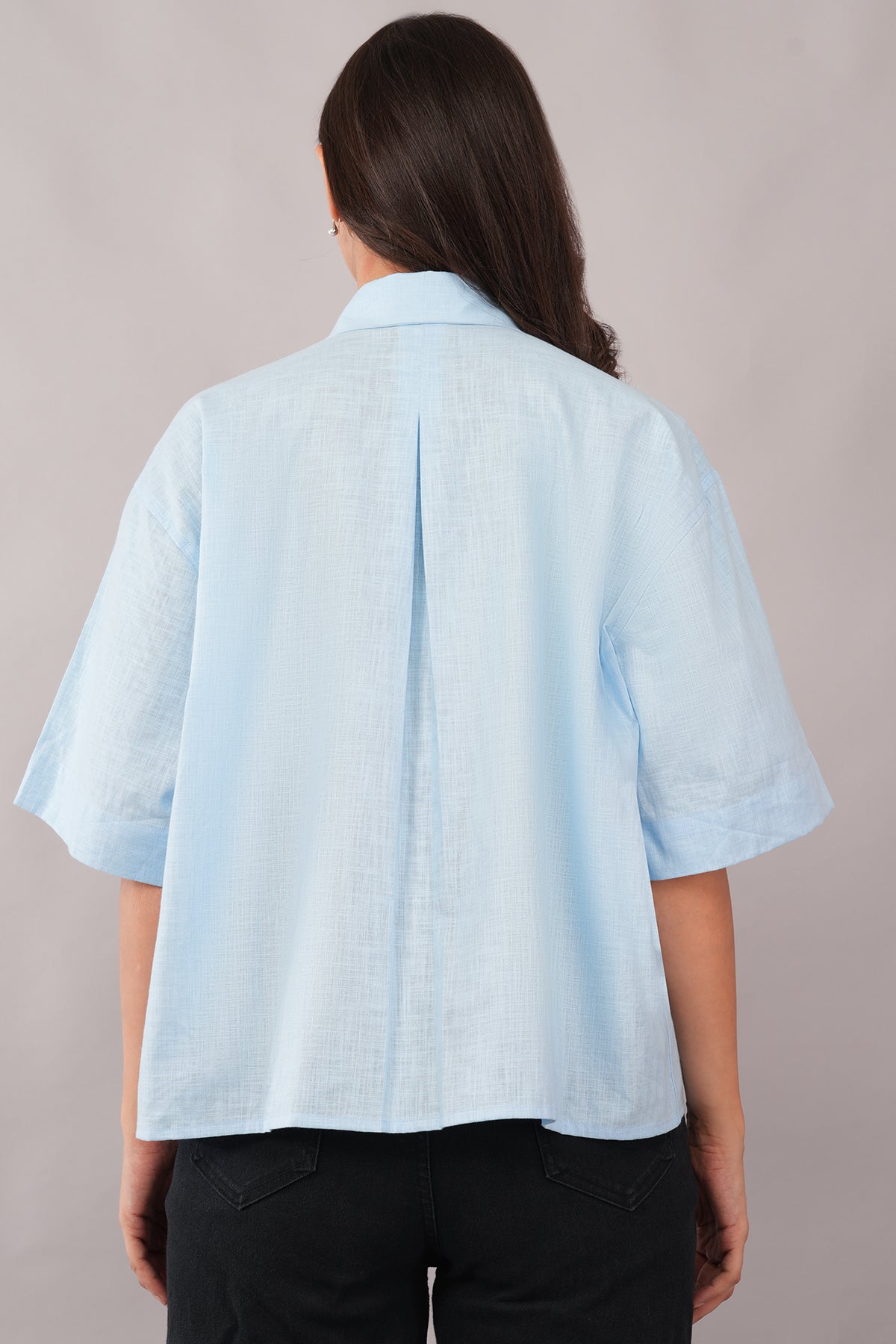 ZINEN Women’s Oversized Linen-Blend Shirt — Sky Drift - Light Blue
