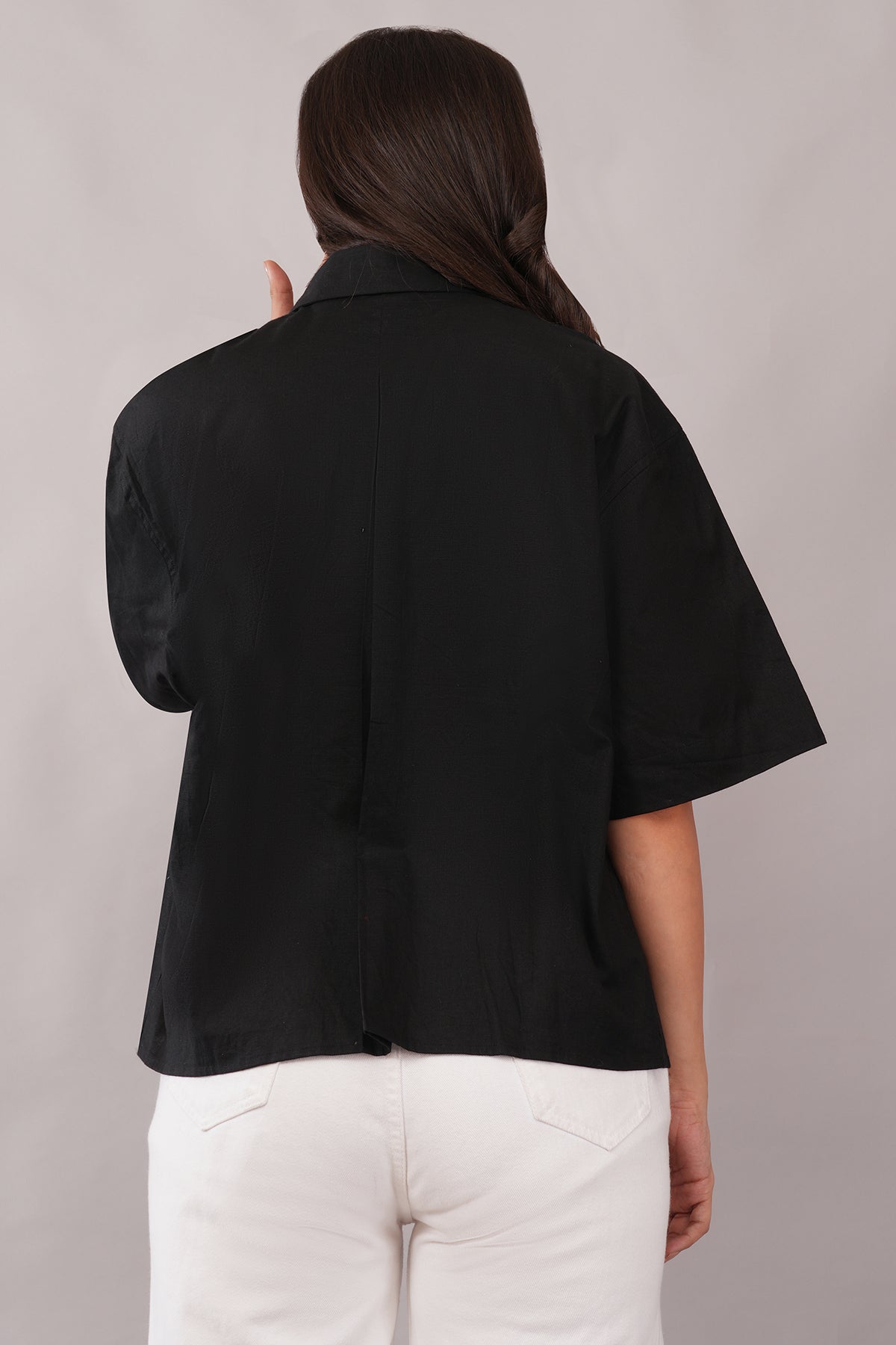 ZINEN Women’s Oversized Linen-Blend Shirt — Midnight Ease - Black