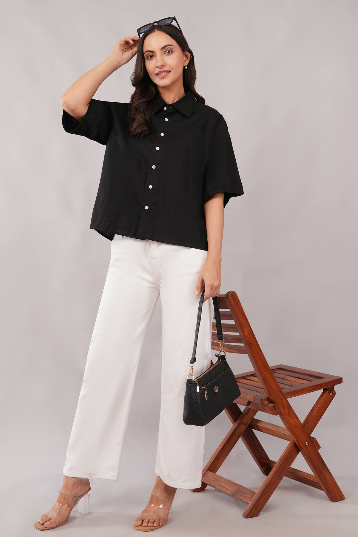 ZINEN Women’s Oversized Linen-Blend Shirt — Midnight Ease - Black